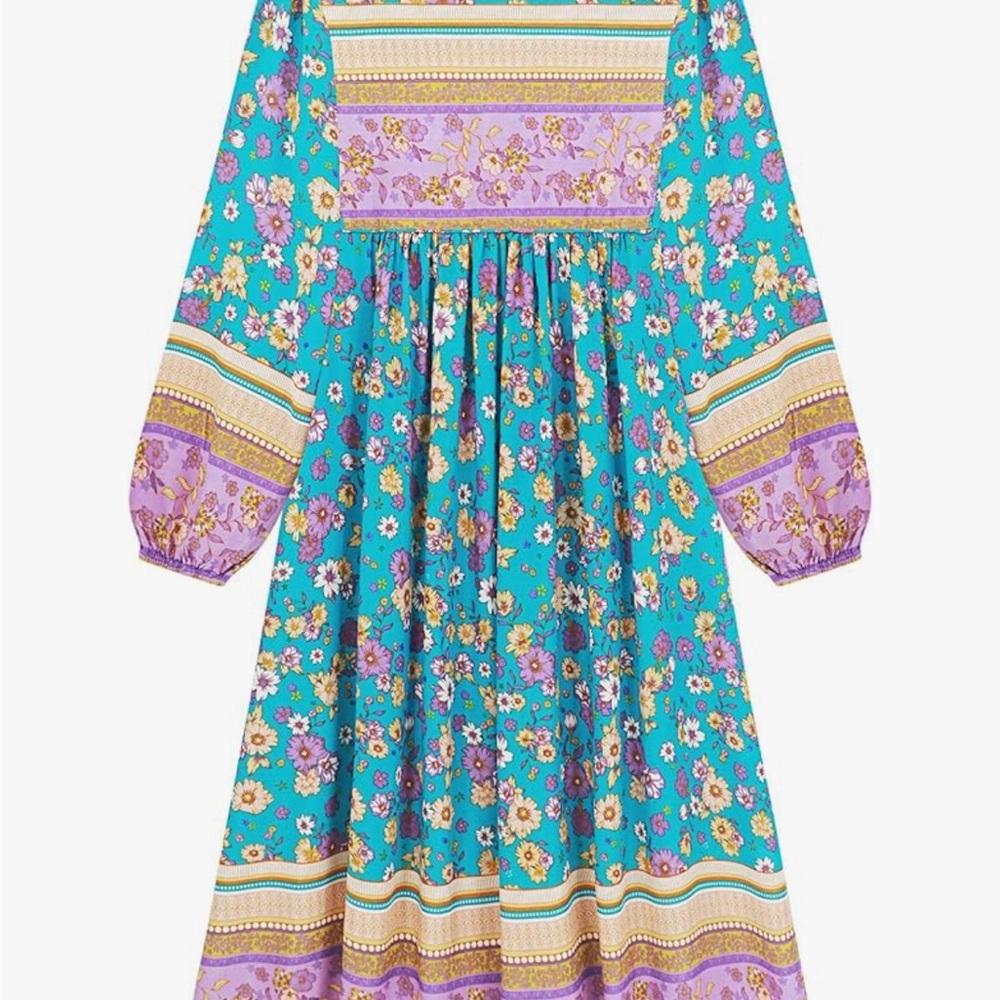 Women’s Long Sleeve Boho Floral Dress with Tassels - Picture 2 of 2